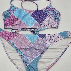 Xhilaration Patch Pasiley Bikini Set Women's L D/DD (Purples/Blues/White)